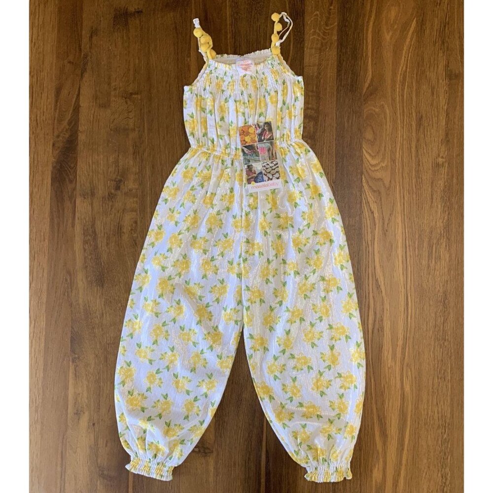 MASALA BABY Yellow Floral Retro Jumpsuit Girls 3-4 NWT Playsuit Romper Girl NEW - Picture 4 of 8